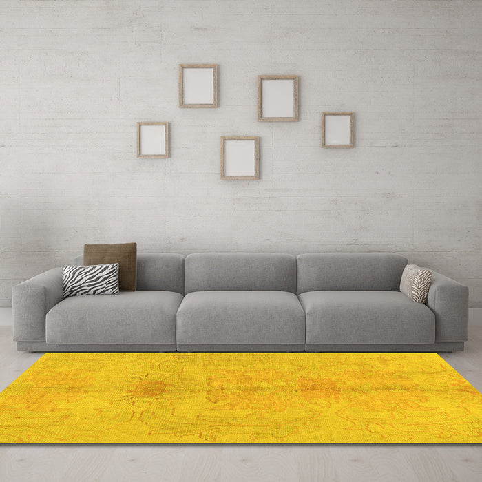 Machine Washable Abstract Yellow Modern Rug in a Living Room, wshabs1349yw