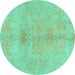 Round Abstract Turquoise Modern Rug, abs1349turq