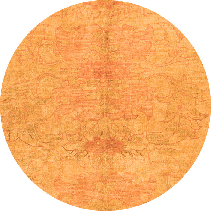 Round Machine Washable Abstract Orange Modern Area Rugs, wshabs1349org