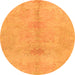 Round Machine Washable Abstract Orange Modern Area Rugs, wshabs1349org