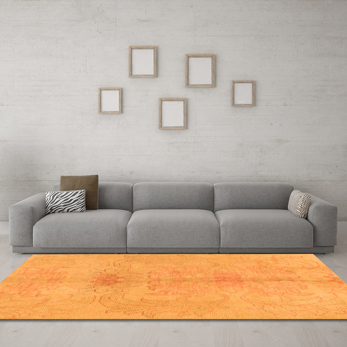 Machine Washable Abstract Orange Modern Area Rugs in a Living Room, wshabs1349org
