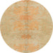 Round Abstract Yellow Modern Rug, abs1349