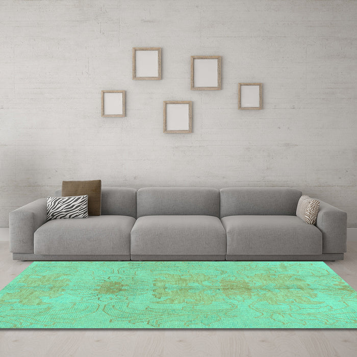 Machine Washable Abstract Turquoise Modern Area Rugs in a Living Room,, wshabs1349turq