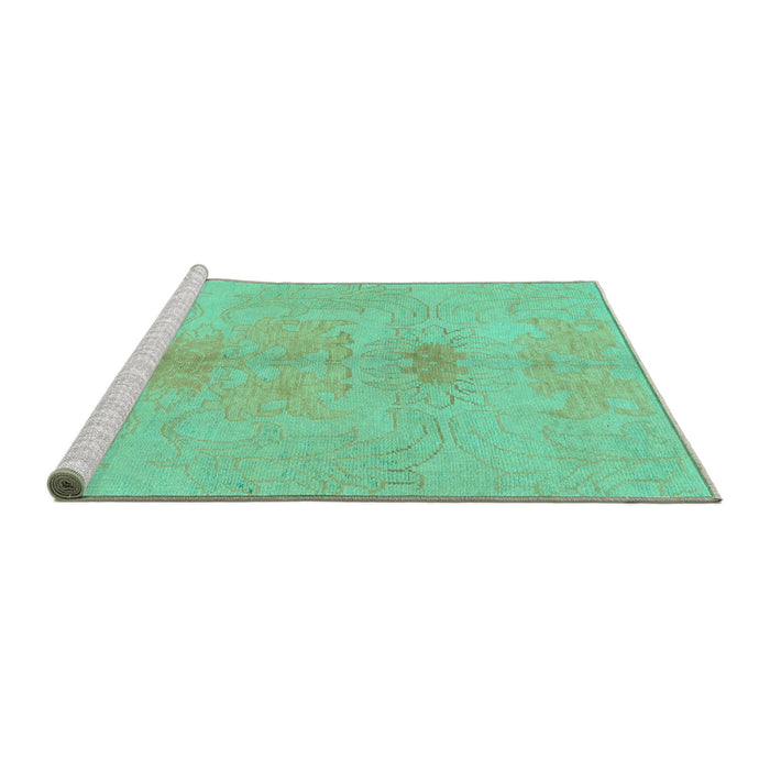 Sideview of Machine Washable Abstract Turquoise Modern Area Rugs, wshabs1349turq