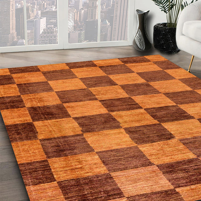 Machine Washable Abstract Neon Orange Rug in a Family Room, wshabs134