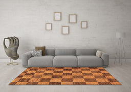 Machine Washable Checkered Brown Modern Rug in a Living Room,, wshabs134brn