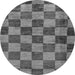 Round Machine Washable Checkered Gray Modern Rug, wshabs134gry