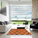 Square Abstract Neon Orange Checkered Rug in a Living Room, abs134