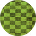 Round Checkered Green Modern Rug, abs134grn