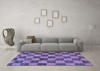 Machine Washable Checkered Blue Modern Rug, wshabs134blu