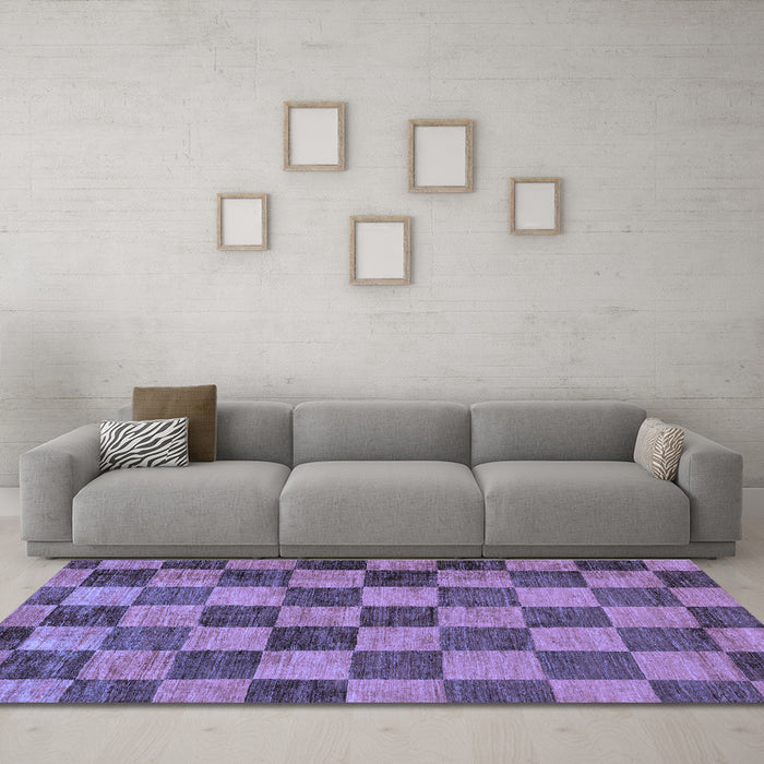 Machine Washable Checkered Blue Modern Rug in a Living Room, wshabs134blu