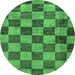 Round Machine Washable Checkered Emerald Green Modern Area Rugs, wshabs134emgrn