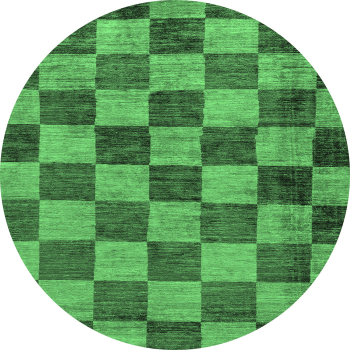 Round Checkered Emerald Green Modern Rug, abs134emgrn