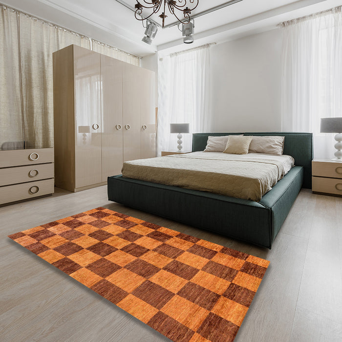 Machine Washable Abstract Neon Orange Rug in a Bedroom, wshabs134