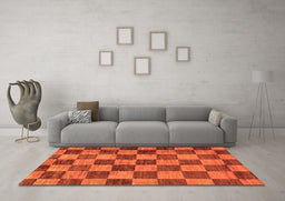Machine Washable Checkered Orange Modern Area Rugs in a Living Room, wshabs134org