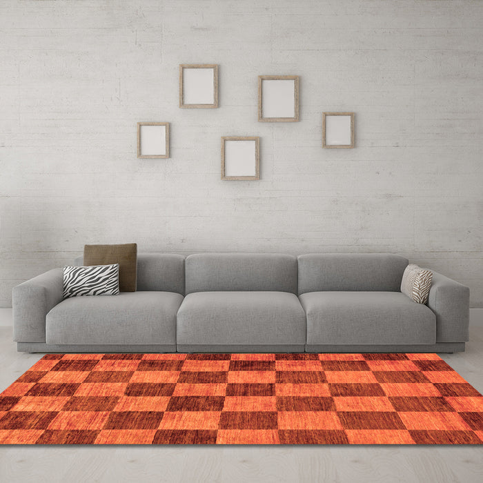 Machine Washable Checkered Orange Modern Area Rugs in a Living Room, wshabs134org