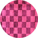 Round Checkered Pink Modern Rug, abs134pnk