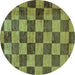 Round Checkered Turquoise Modern Rug, abs134turq