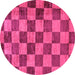 Round Machine Washable Checkered Pink Modern Rug, wshabs134pnk