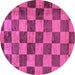 Round Machine Washable Checkered Purple Modern Area Rugs, wshabs134pur