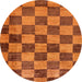 Round Abstract Neon Orange Checkered Rug, abs134