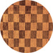 Round Machine Washable Checkered Brown Modern Rug, wshabs134brn