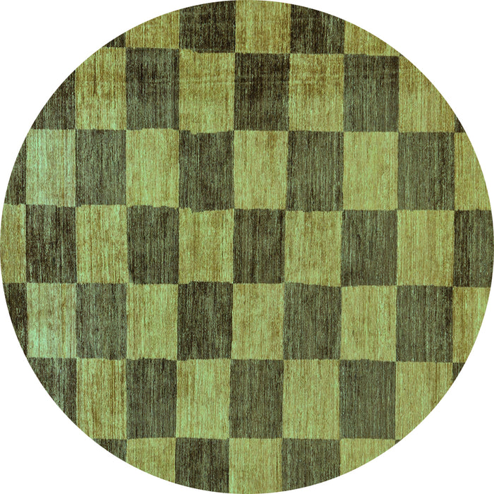 Round Machine Washable Checkered Turquoise Modern Area Rugs, wshabs134turq