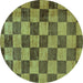 Round Machine Washable Checkered Turquoise Modern Area Rugs, wshabs134turq