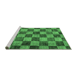 Sideview of Machine Washable Checkered Emerald Green Modern Area Rugs, wshabs134emgrn