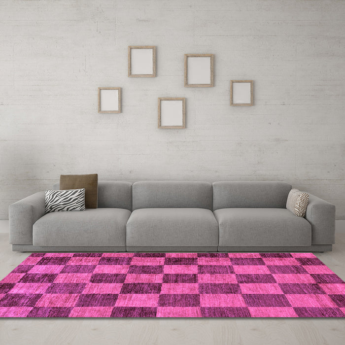 Machine Washable Checkered Purple Modern Area Rugs in a Living Room, wshabs134pur