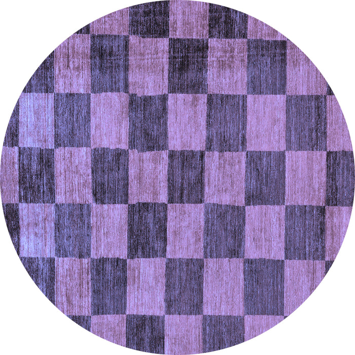 Round Machine Washable Checkered Blue Modern Rug, wshabs134blu