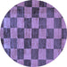 Round Machine Washable Checkered Blue Modern Rug, wshabs134blu