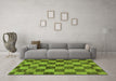 Machine Washable Checkered Green Modern Area Rugs in a Living Room,, wshabs134grn