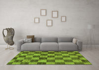 Machine Washable Checkered Green Modern Rug, wshabs134grn