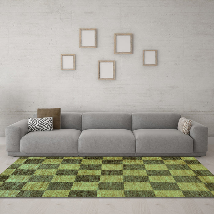 Machine Washable Checkered Turquoise Modern Area Rugs in a Living Room,, wshabs134turq