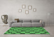 Machine Washable Checkered Emerald Green Modern Area Rugs in a Living Room,, wshabs134emgrn