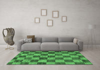 Machine Washable Checkered Emerald Green Modern Rug, wshabs134emgrn