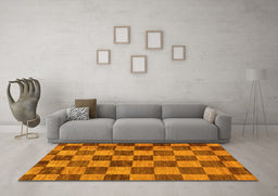 Machine Washable Checkered Yellow Modern Rug in a Living Room, wshabs134yw