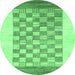 Round Machine Washable Checkered Emerald Green Modern Area Rugs, wshabs1350emgrn