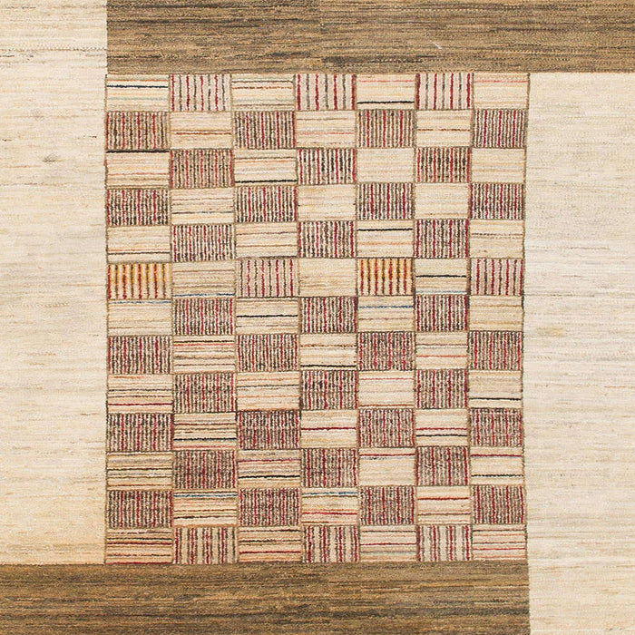 Square Abstract Bronze Brown Checkered Rug, abs1350