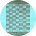 Round Machine Washable Checkered Light Blue Modern Rug, wshabs1350lblu