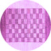 Round Machine Washable Checkered Purple Modern Area Rugs, wshabs1350pur
