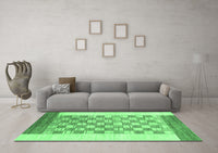 Machine Washable Checkered Emerald Green Modern Rug, wshabs1350emgrn