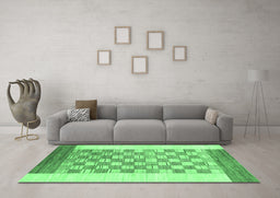 Machine Washable Checkered Emerald Green Modern Area Rugs in a Living Room,, wshabs1350emgrn