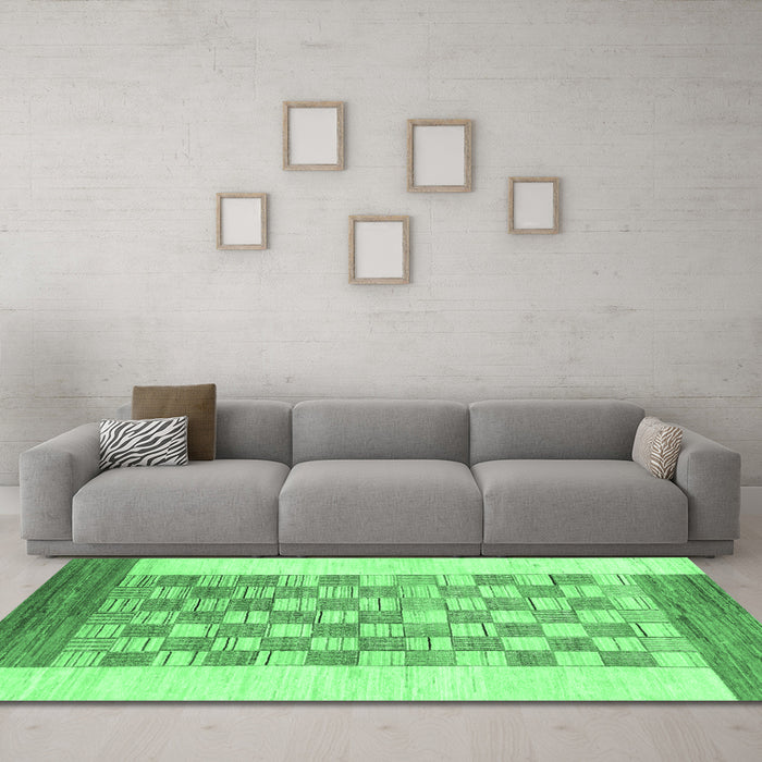 Machine Washable Checkered Emerald Green Modern Area Rugs in a Living Room,, wshabs1350emgrn