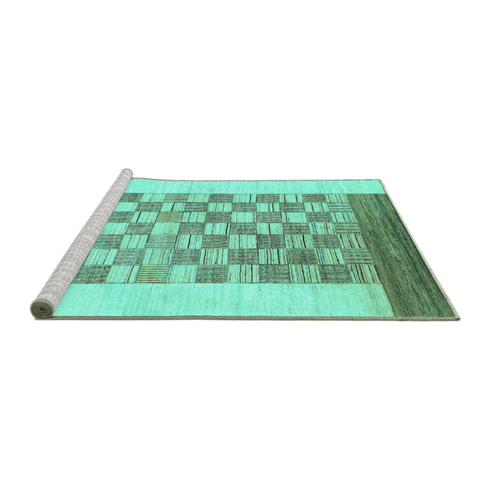 Sideview of Machine Washable Checkered Turquoise Modern Area Rugs, wshabs1350turq
