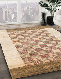 Abstract Bronze Brown Checkered Rug, abs1350