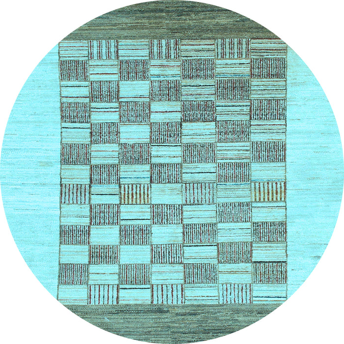 Round Checkered Light Blue Modern Rug, abs1350lblu