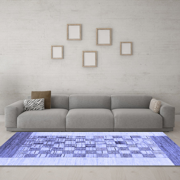 Machine Washable Checkered Blue Modern Rug in a Living Room, wshabs1350blu
