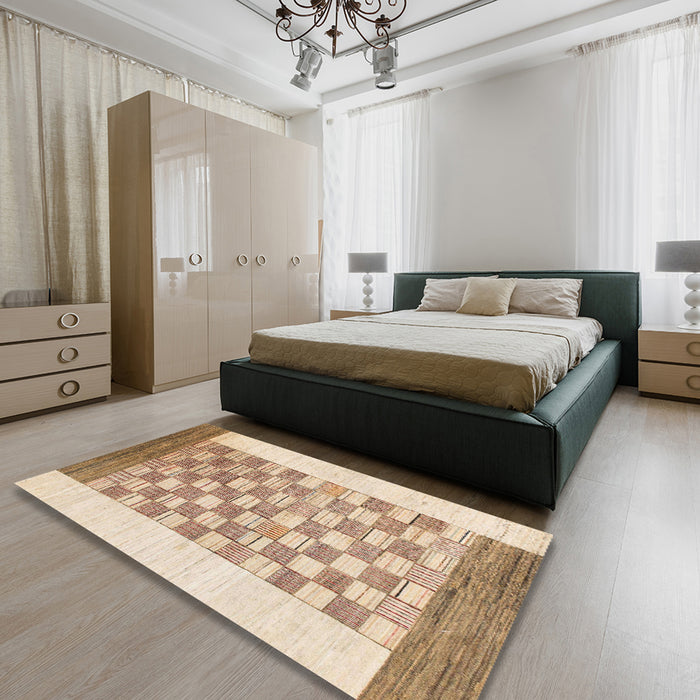 Machine Washable Abstract Bronze Brown Rug in a Bedroom, wshabs1350